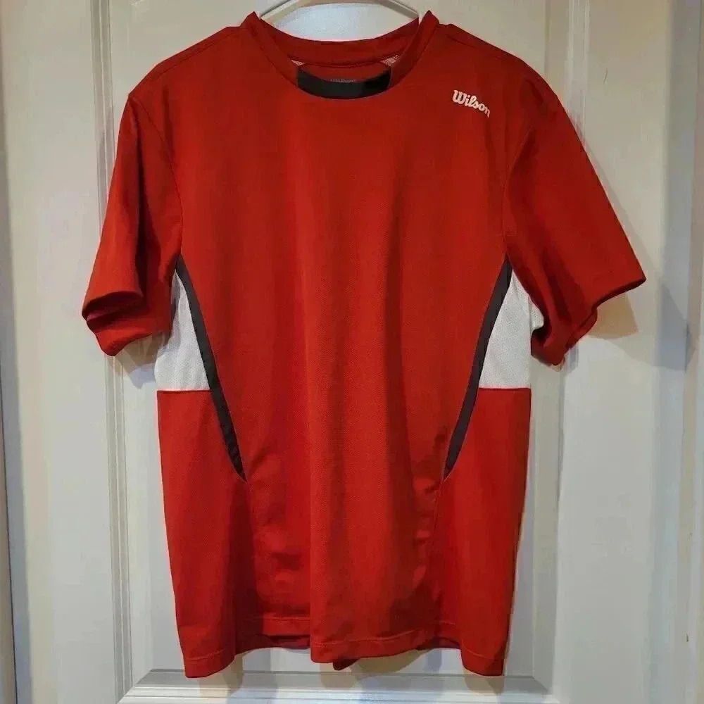 𝅺Wilson Men's Red/White/Black Quick Dry Short Sleeve Shirt - Picture 2 of 9